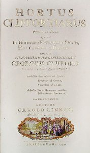 Página de título de Hortus Cliffortianus de Carl Linnaeus (1707-78) Ámsterdam, 1737